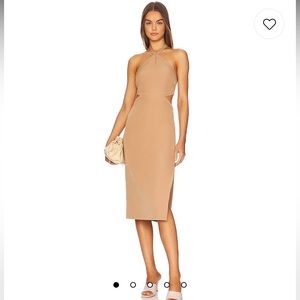 Bardot Amara Halter Midi Dress in Beige Medium